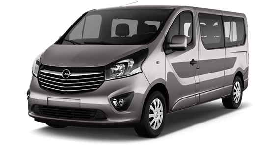 Camionnette grise avec logo Opel, vitres teintées, portes latérales coulissantes.