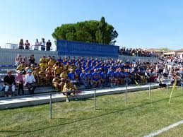 Stade avec tribunes, pelouse, et spectateurs.