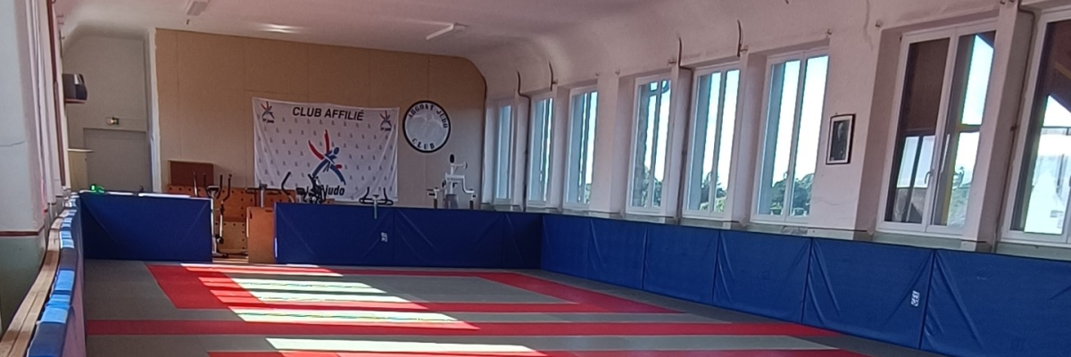 Salle avec tatamis, fenêtres, horloge et tableau.