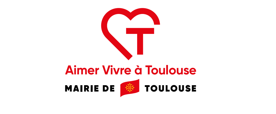Logo avec cœur et lettre T, texte "Aimer Vivre à Toulouse" et "Mairie de Toulouse".