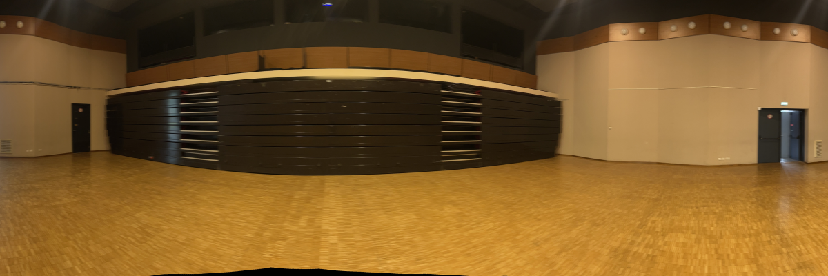 Salle avec meubles de rangement, porte et poubelle.