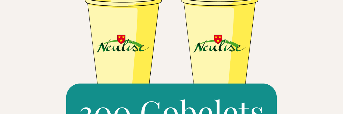 300 gobelets jaunes empilés avec logo.