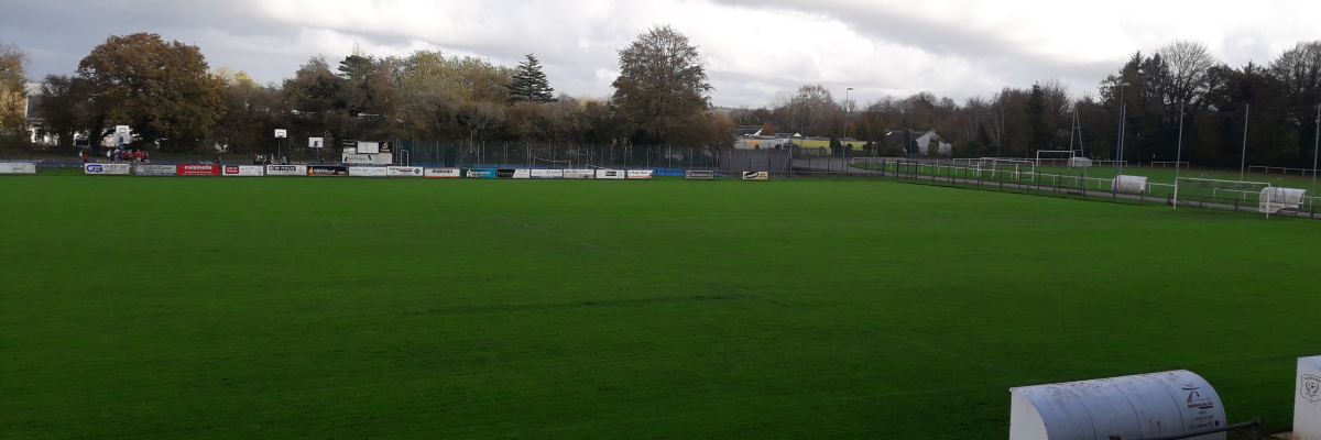 Terrain de sport avec tribunes, clôtures et abri.