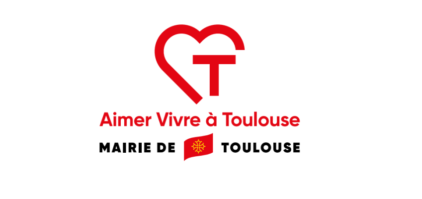 Logo avec cœur et lettre T, texte "Aimer Vivre à Toulouse" et "Mairie de Toulouse".