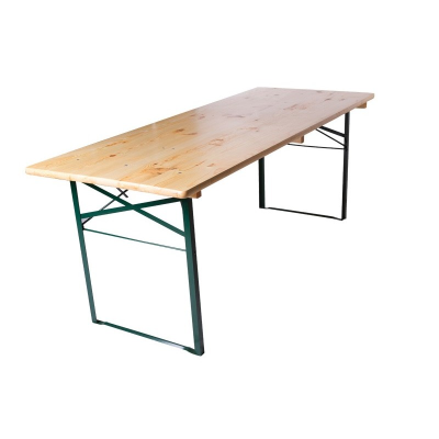 Table en bois avec tréteaux en métal.